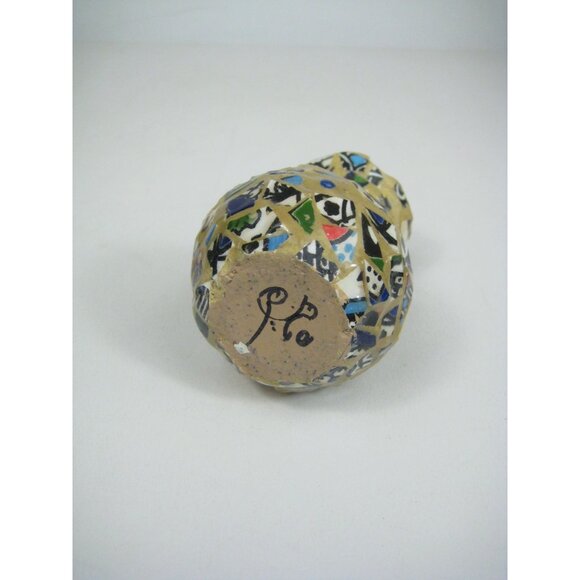 Vintage Mosaic Small Clay Vase Pitcher Handle Spout Signed Rustic Boho - Picture 7 of 7